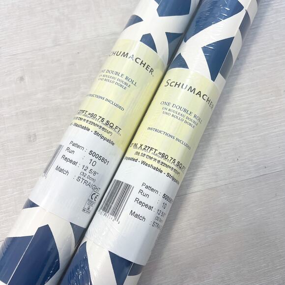 NEW 2 Rolls SCHUMACHER 5005801 Imperial Trellis Blue White Wallpaper - Picture 5 of 7